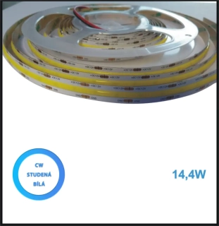 LED PÁSEK 12V, 14,4W, COB, STUDENÁ BÍLÁ- PROFI